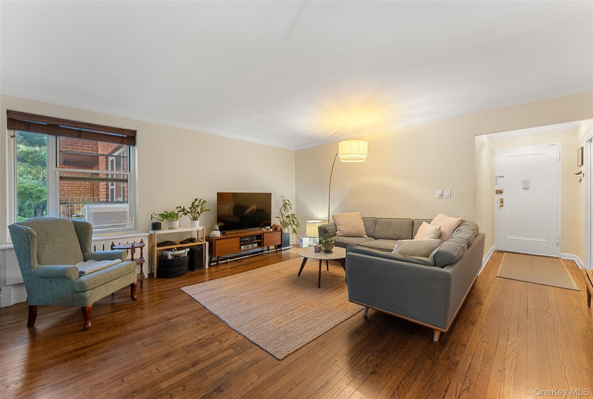 Bright and spacious, this four-room, one-bedroom, one-bath corner cond...