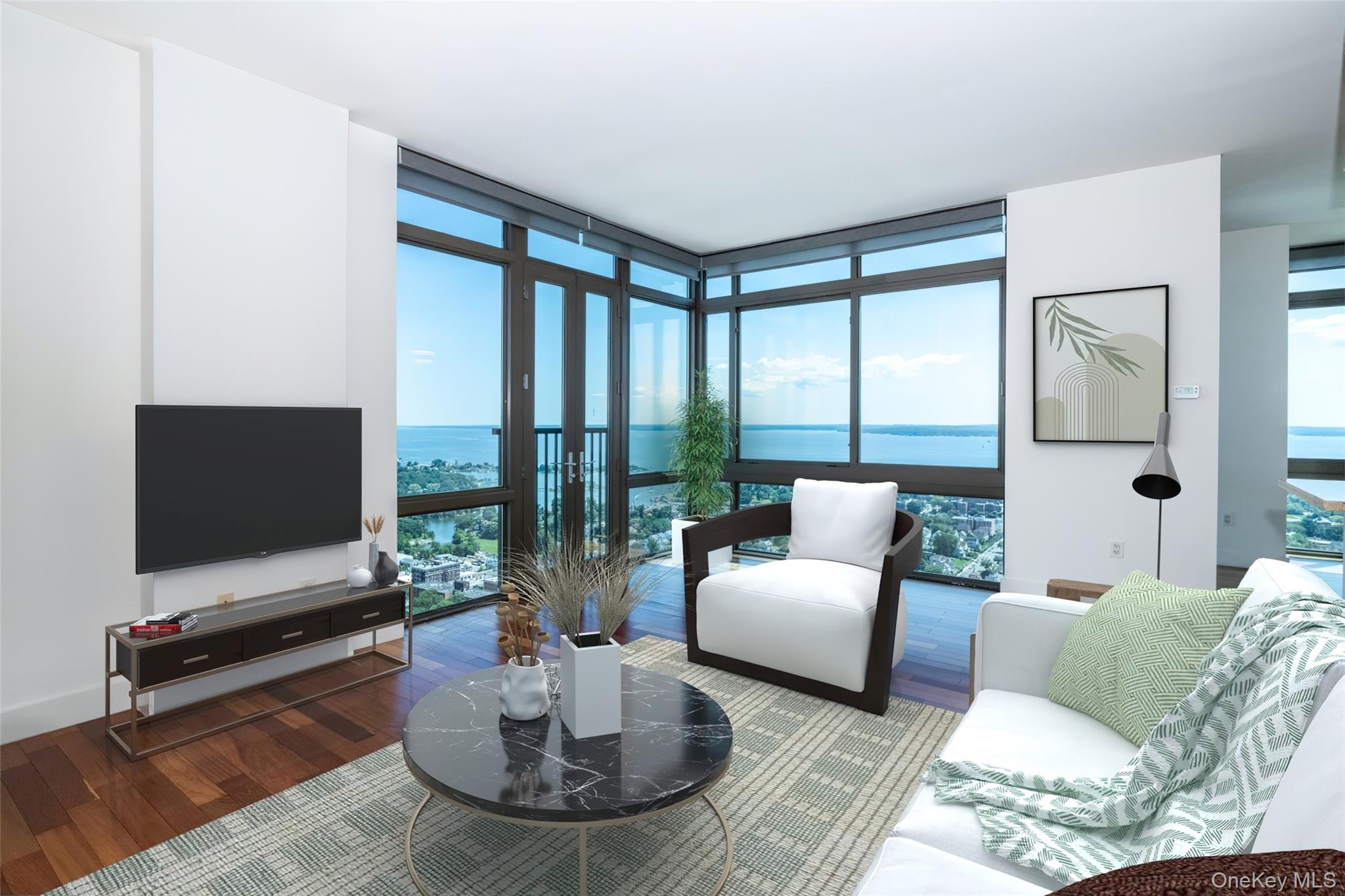 Perched high above the city, this exceptional three-bedroom corner res...